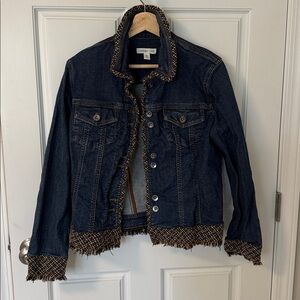 Coldwater Creek size 12 Dark Blue Denim Jacket with Brown Tweed Accents